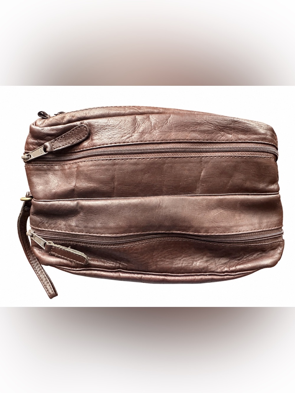 Travel Bag Mens Dark Brown Genuine Soft Multi-Zip Crossbody Shoulder Vintage